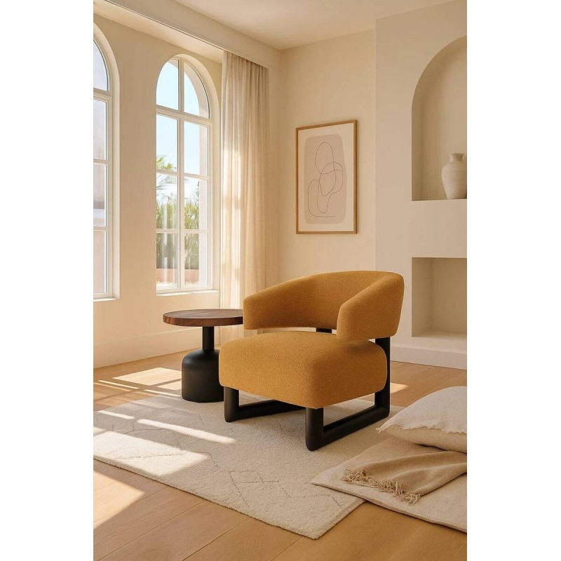 Mesa auxiliar aurona con tapa de madera reciclada y base negra 49x45cm