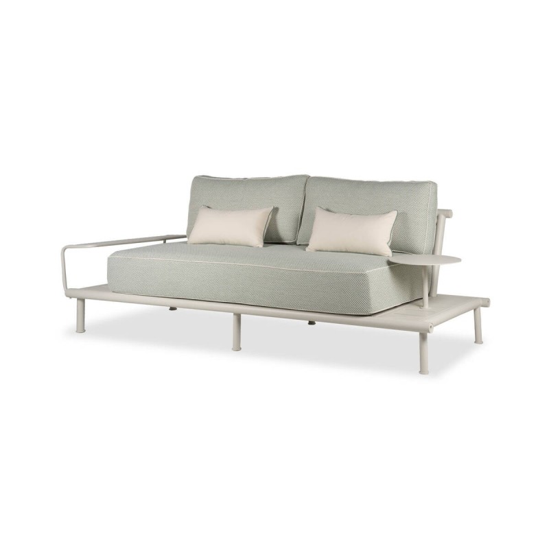 Sofá alura 2 plazas de exterior de aluminio crema con mesas auxiliares 256x90x67cm