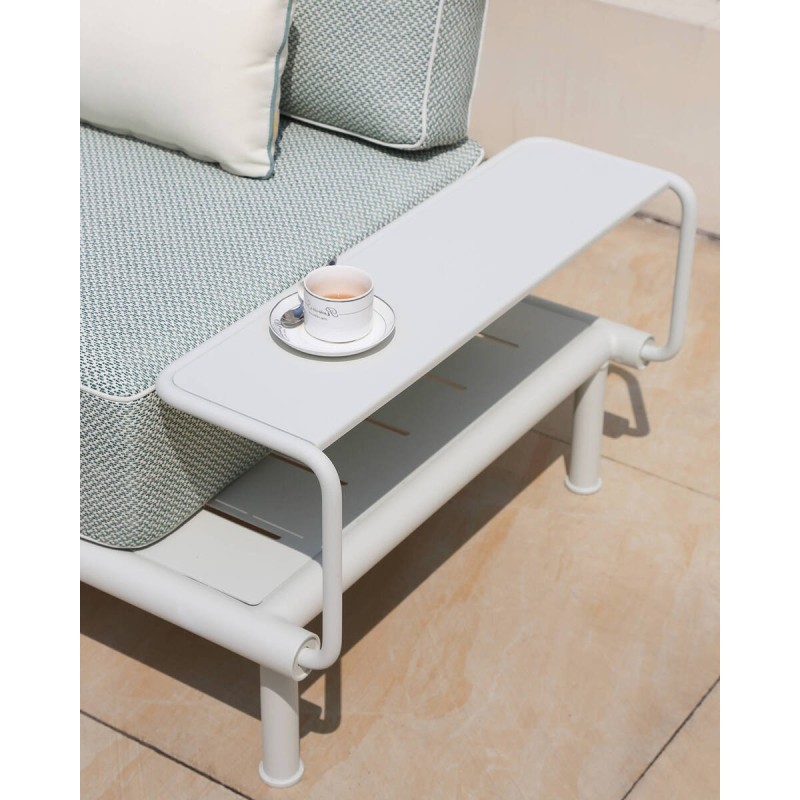 Sofá alura 2 plazas de exterior de aluminio crema con mesas auxiliares 256x90x67cm