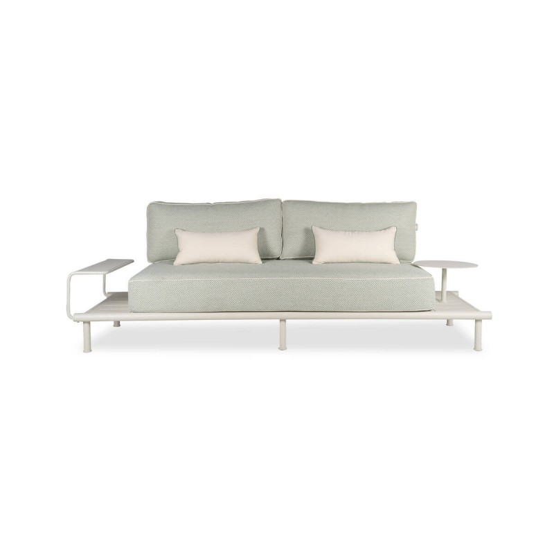 Sofá alura 2 plazas de exterior de aluminio crema con mesas auxiliares 256x90x67cm