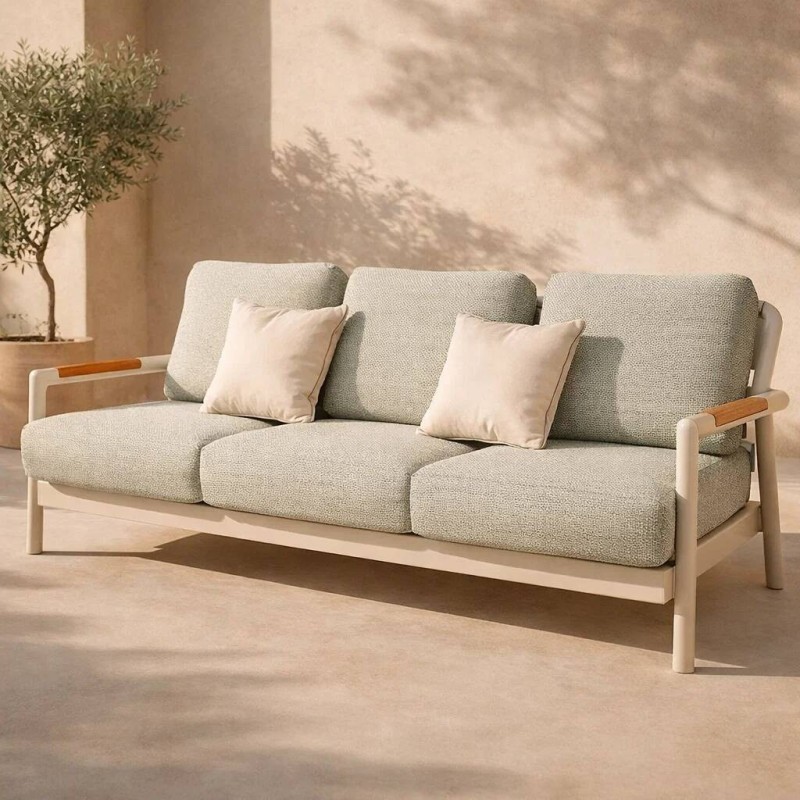 SOFA CAMBRIDGE 3 PLAZAS VERDE BEIGE DE ALUMINIO CREMA 208x83x80cm