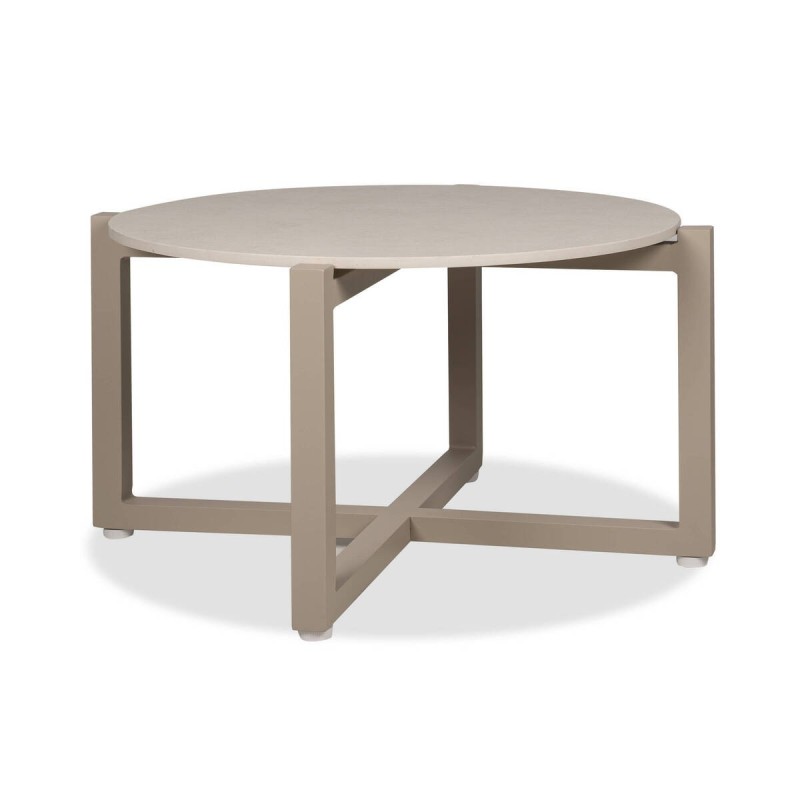 Mesa de rincón de terraza tessa de aluminio y tapa de cerámica crema 74x30cm