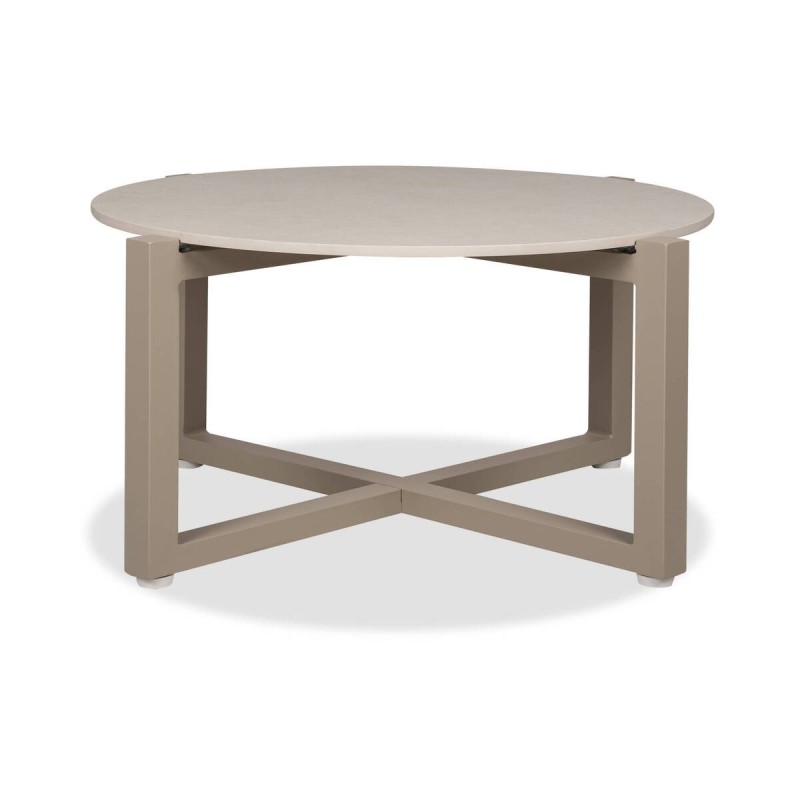 Mesa de rincón de terraza tessa de aluminio y tapa de cerámica crema 74x30cm