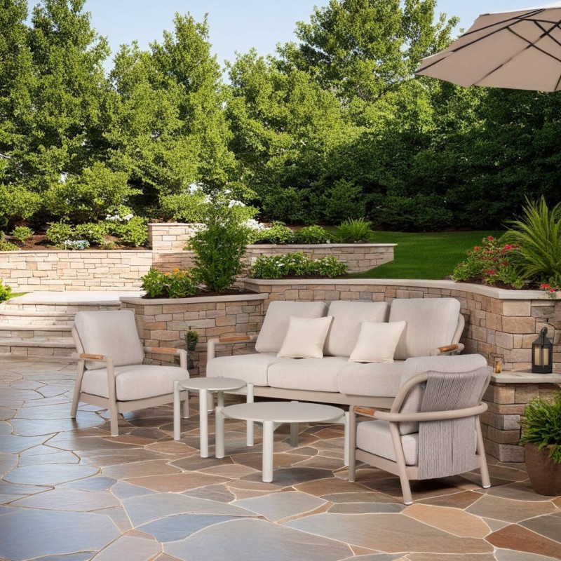 Sofa cambridge 3 plazas aluminio taupe y cuerda entrelazada 208x83x80cm