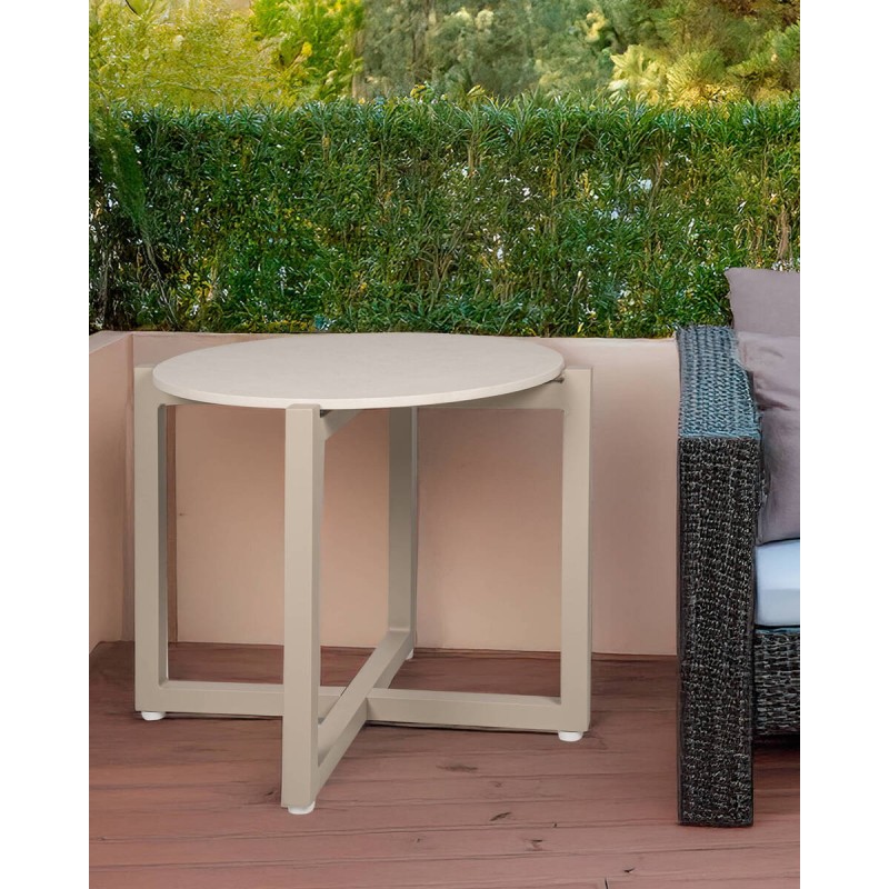 Mesa de rincón de terraza tessa de aluminio y tapa de cerámica crema 54x45cm