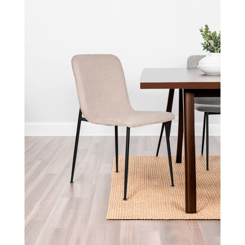 Silla siroco de borreguito beige y patas de metal negro 43x55x82cm