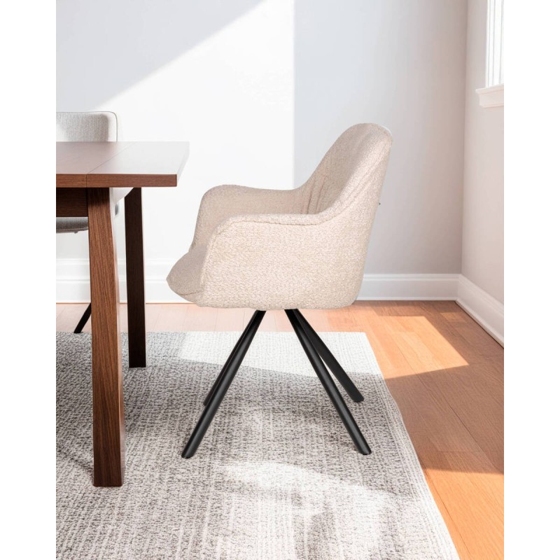 Silla giratoria ola de borreguito beige y patas cruzadas de metal negro 60x58x84cm