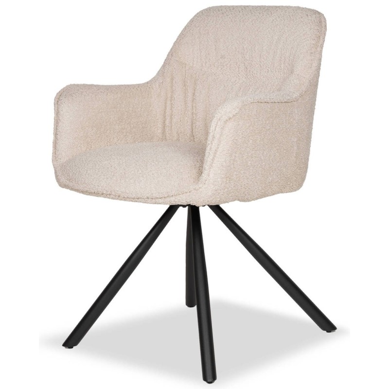 Silla giratoria ola de borreguito beige y patas cruzadas de metal negro 60x58x84cm