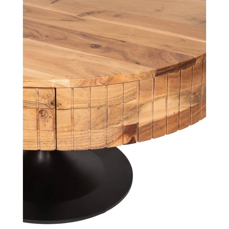 MESA DE CENTRO RISCO DE ACACIA REDONDA Y UNA PATA DE METAL 80x80x45cm