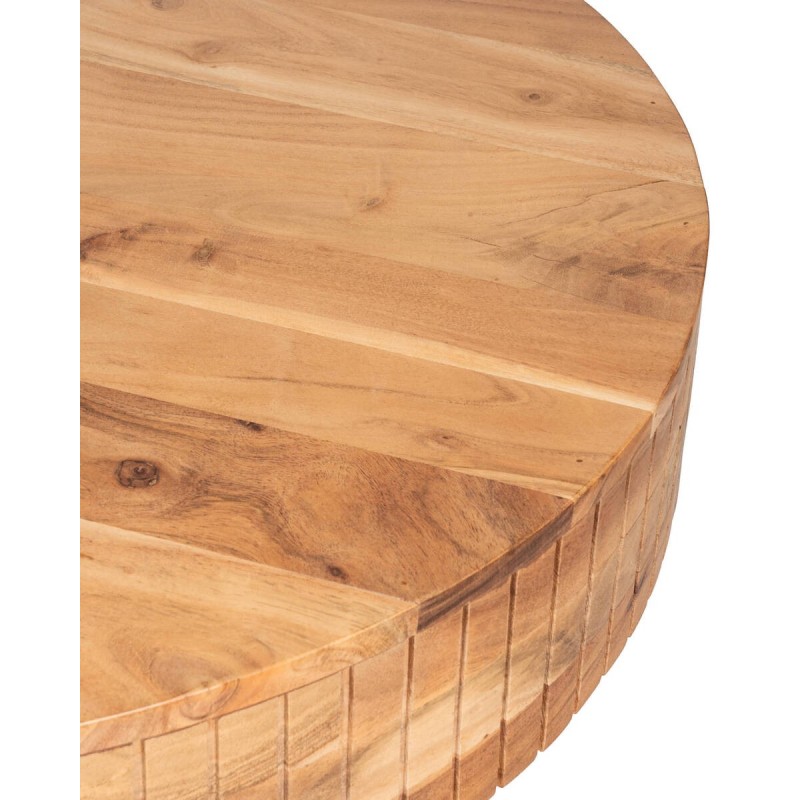 MESA DE CENTRO RISCO DE ACACIA REDONDA Y UNA PATA DE METAL 80x80x45cm