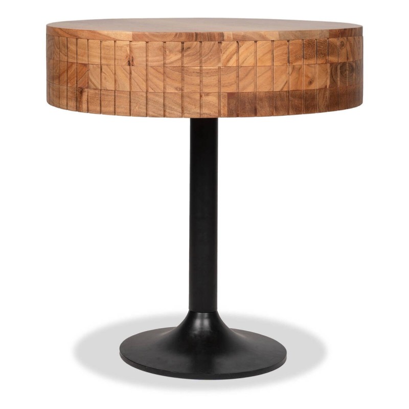 Mesa de auxiliar risco de acacia redonda y una pata de metal 56x56x61cm