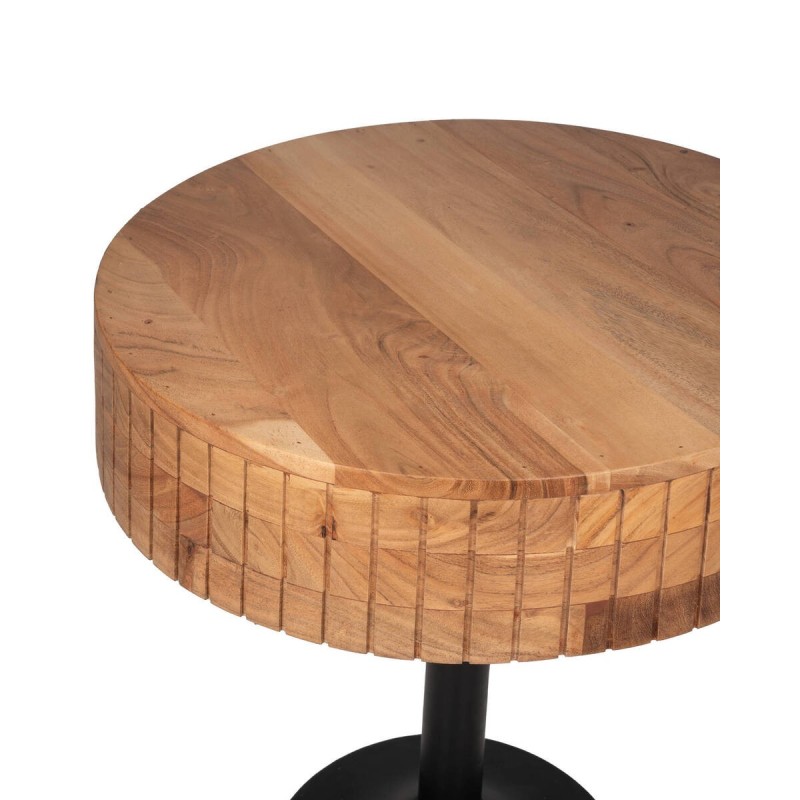 Mesa de auxiliar risco de acacia redonda y una pata de metal 56x56x61cm
