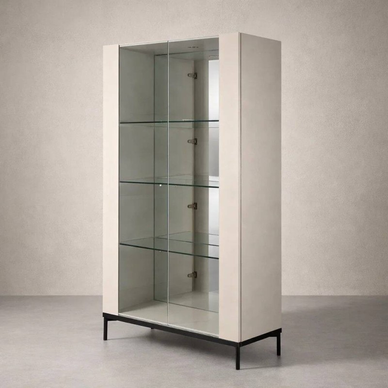 Vitrina lumis de lacado gris brillante con baldas de cristal y espejo 99x42x187cm