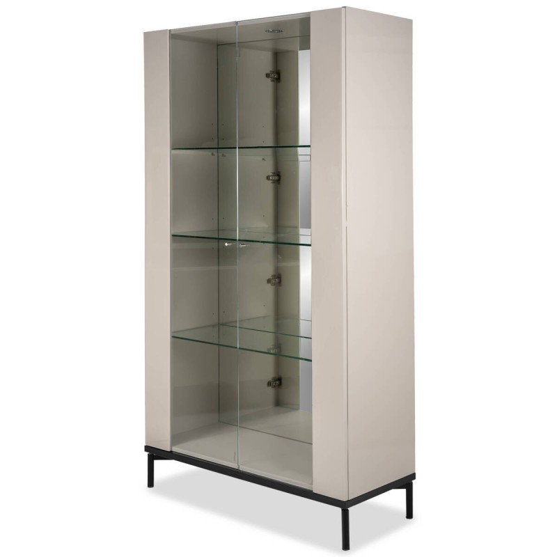 Vitrina lumis de lacado gris brillante con baldas de cristal y espejo 99x42x187cm
