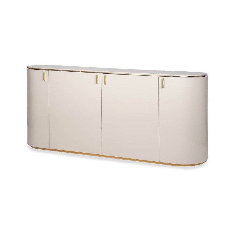 Aparador hera ovalado y lacado gris claro con detalles dorados 174x47x82cm