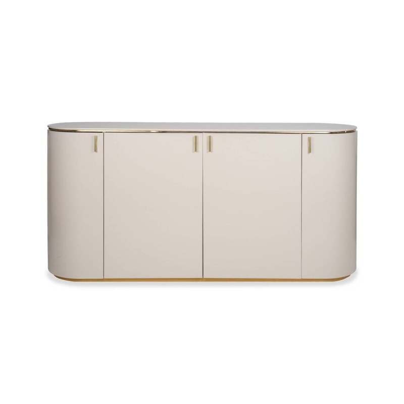 Aparador hera ovalado y lacado gris claro con detalles dorados 174x47x82cm