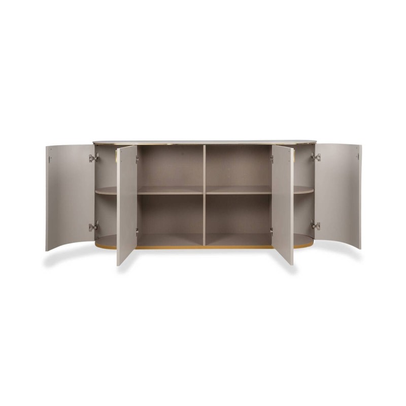 Aparador hera ovalado y lacado gris claro con detalles dorados 174x47x82cm