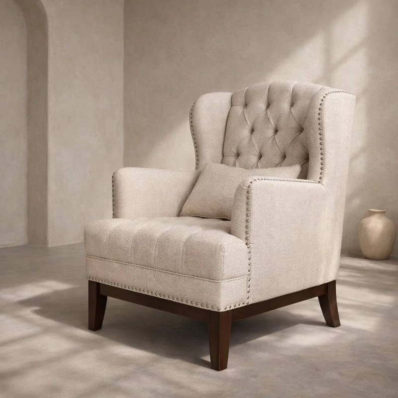 Sillón versalles marfil con patas de pino 75x85x106cm