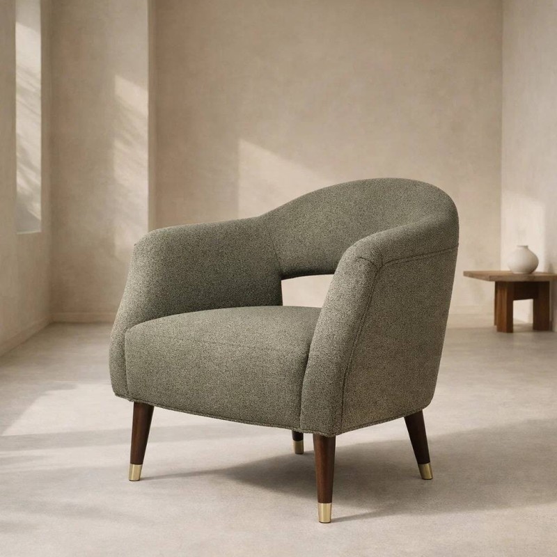 Sillón aurora verde oliva con patas de pino y detalles dorados 78x74x80cm