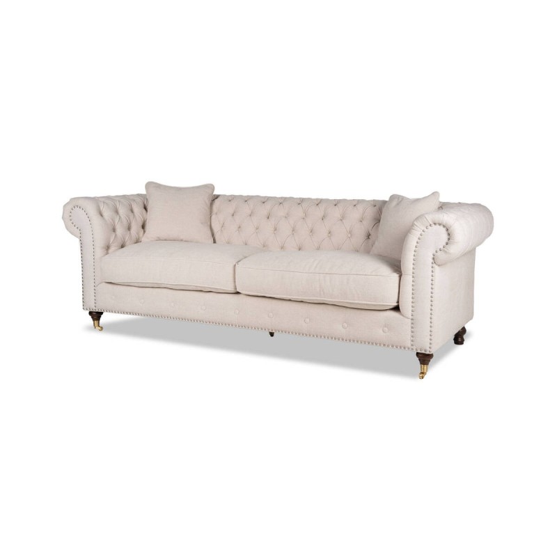 Sofá silhouette beige con ruedas delanteras capitoné y tachuelas 229x96x76 cm