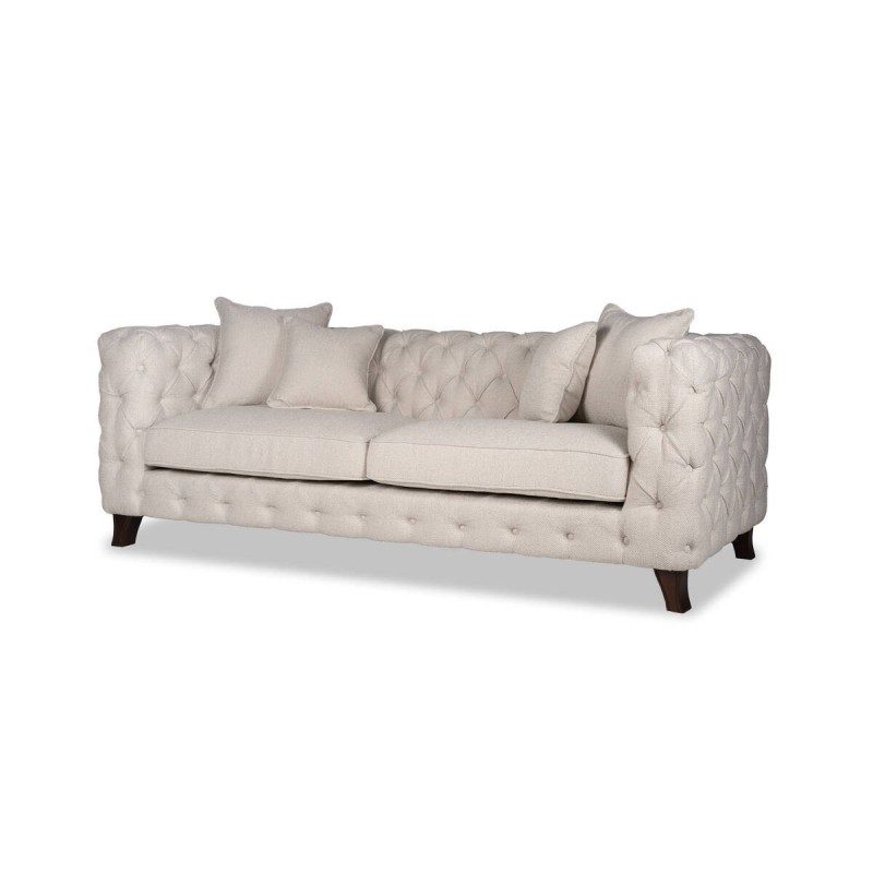 Sofá elysian con capitoné en marfil y patas de pino 249x92x81 cm