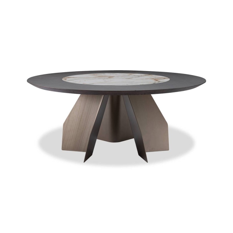 Mesa de comedor redonda Ola con encimera cerámica y base metálica 180cm