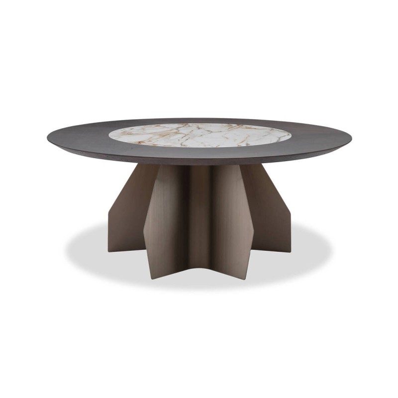 Mesa de comedor redonda Ola con encimera cerámica y base metálica 180cm