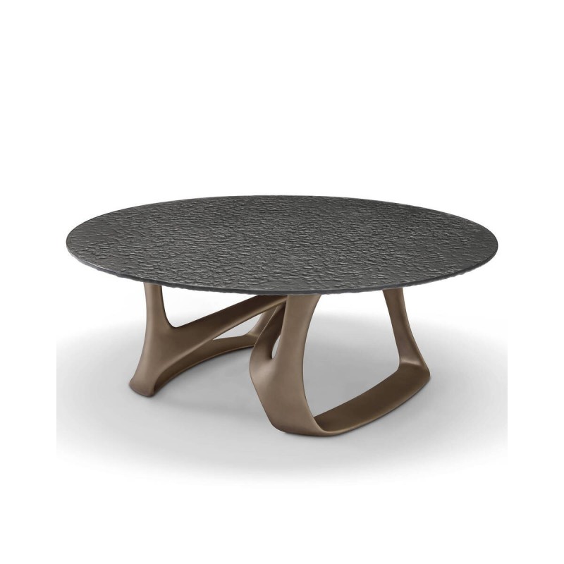 Mesa de centro Nereida redonda con cristal artístico gris ondulado 100 x 38,5 cm.