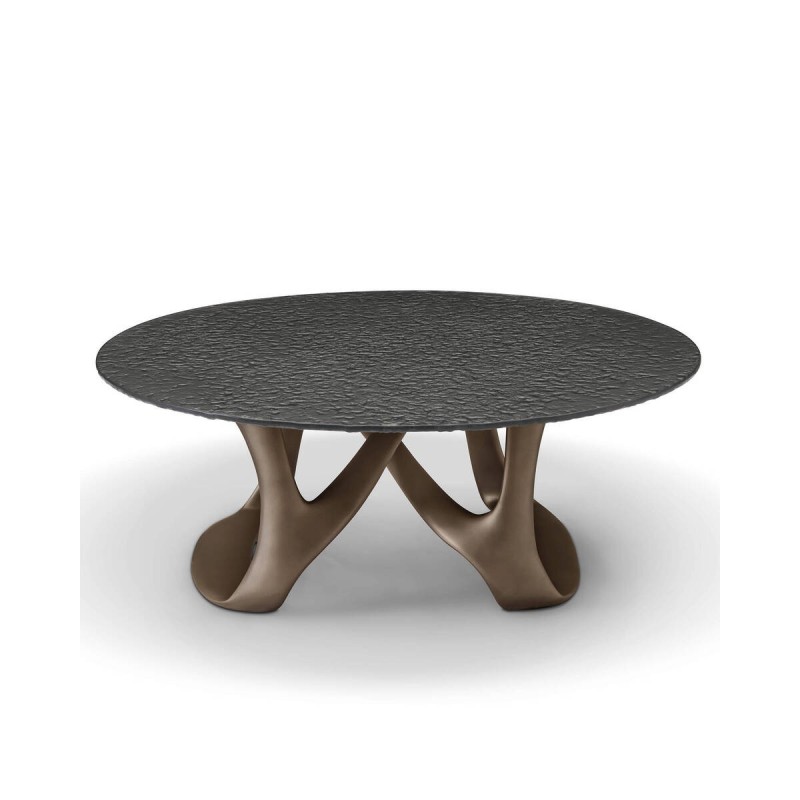 Mesa de centro Nereida redonda con cristal artístico gris ondulado 100 x 38,5 cm.