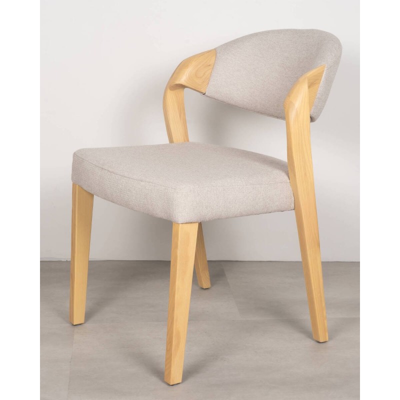 Silla de comedor Elin en fresno con asiento y respaldo tapizados