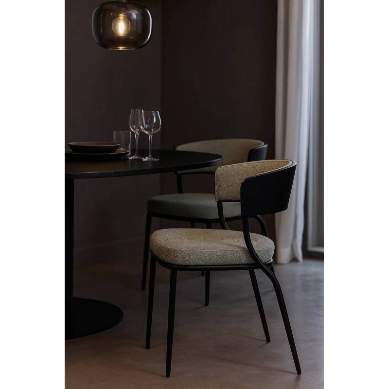 Silla de comedor Herve tapizada verde y madera negra