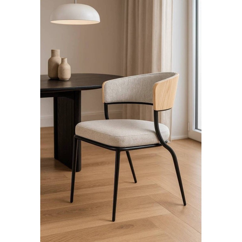 Silla Eilo de chapa de nogal y tapizado bouclé blanco 69x52x73cm