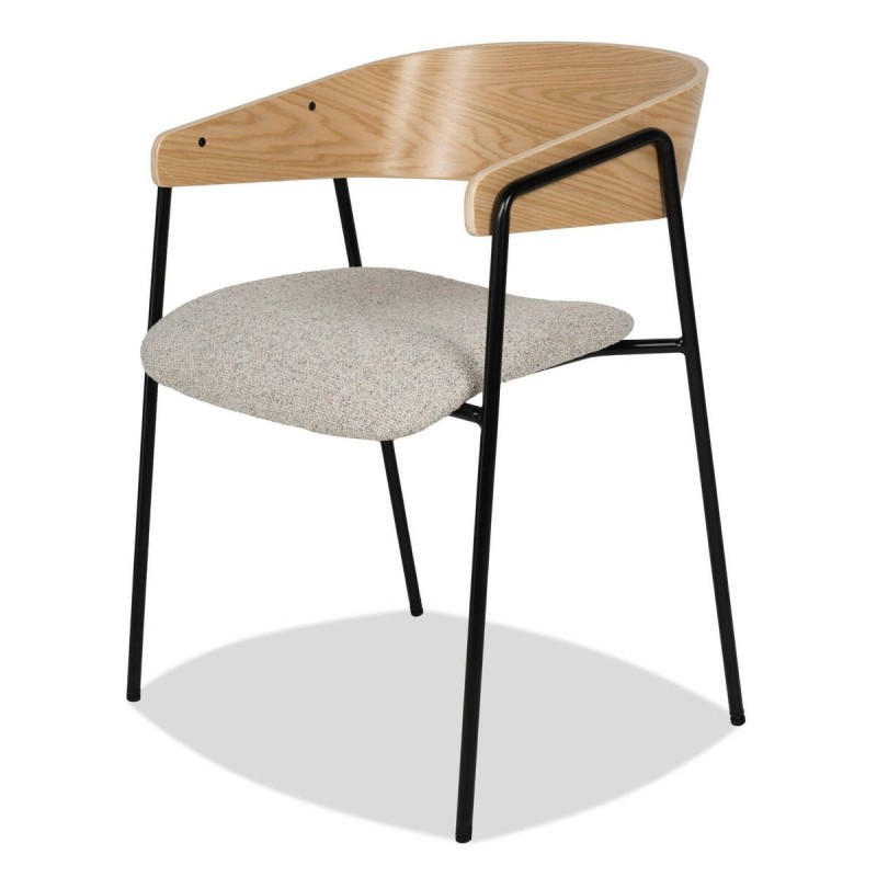 Silla de comedor Herve Oak tapizada blanca y madera clara 52x52x75cm