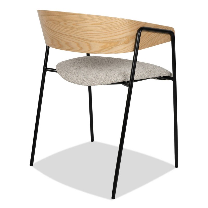 Silla de comedor Herve Oak tapizada blanca y madera clara 52x52x75cm