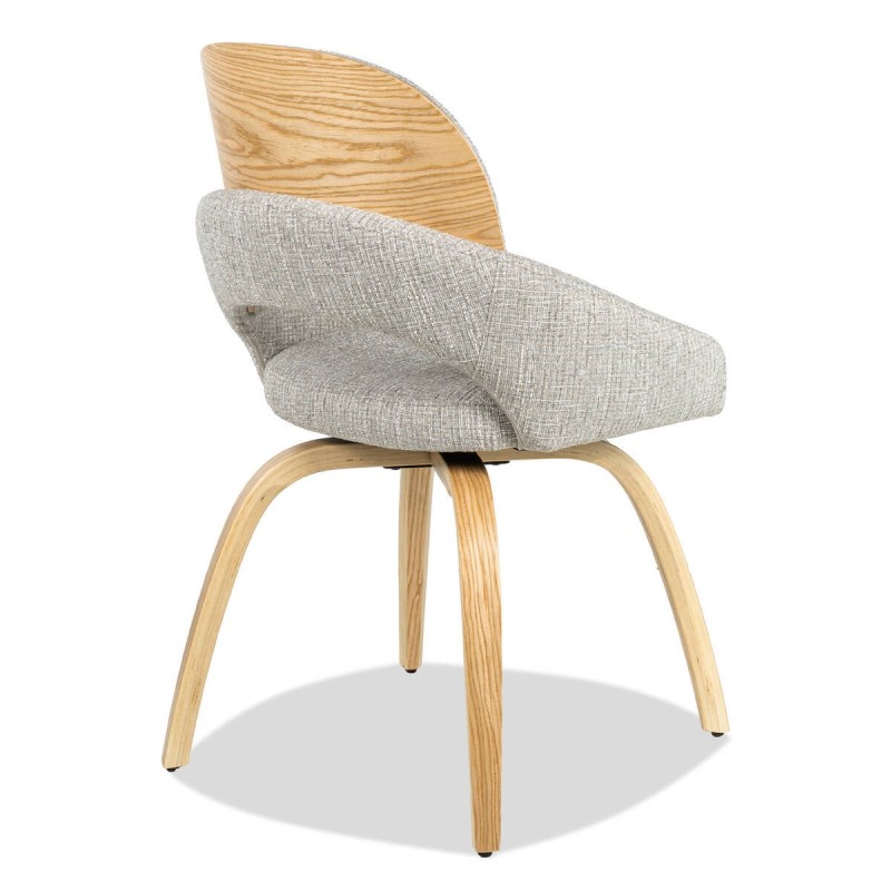 Silla de comedor Nur giratoria tapizada con patas curvadas de madera y respaldo de roble