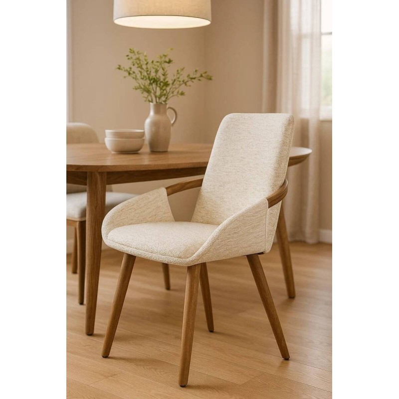 Silla de comedor Avana tapizada beige con patas de madera 54x59x82 cm
