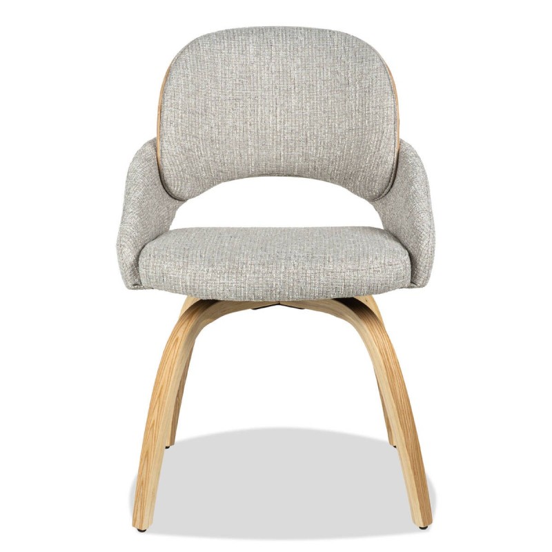 Silla de comedor Nur giratoria tapizada con patas curvadas de madera y respaldo de roble