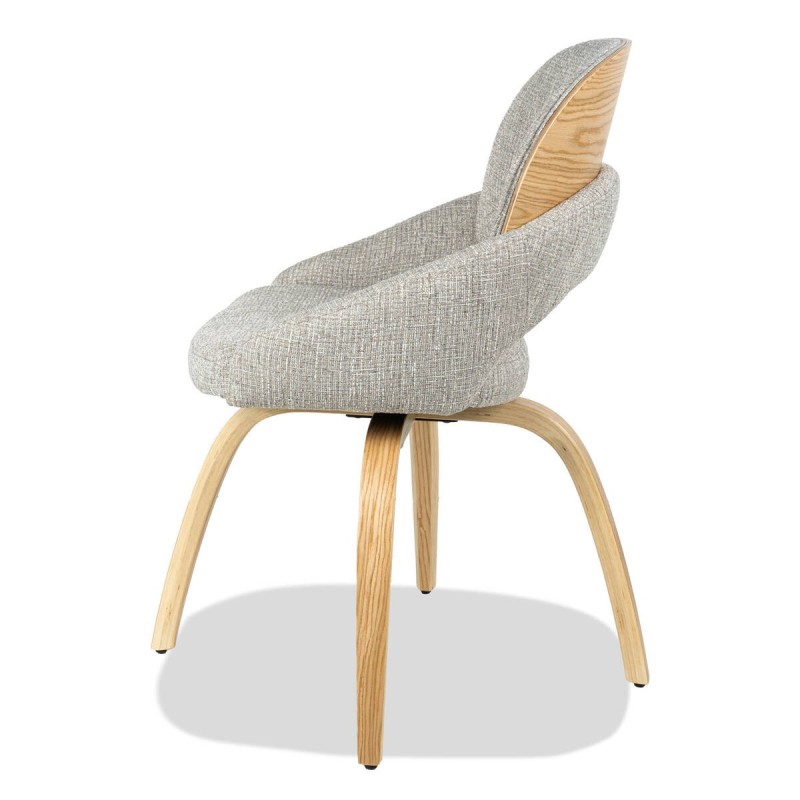 Silla de comedor Nur giratoria tapizada con patas curvadas de madera y respaldo de roble