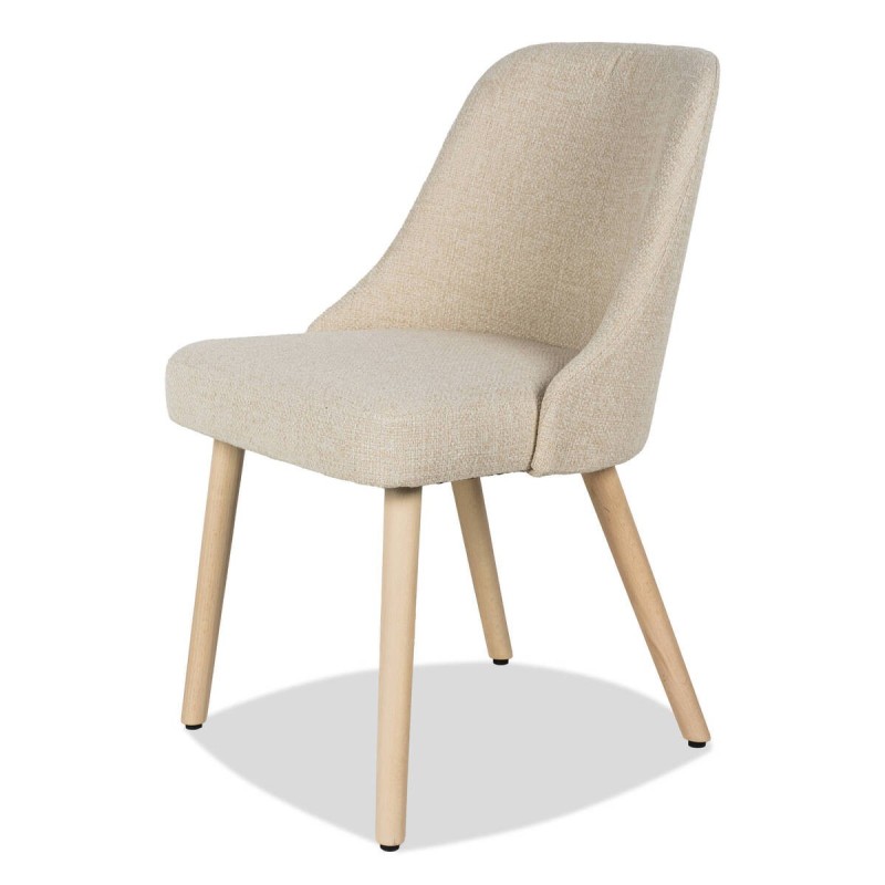 Silla Solen tapizada beige con patas de madera maciza
