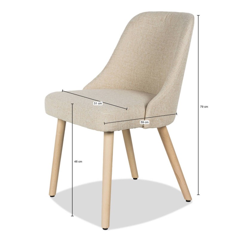 Silla Solen tapizada beige con patas de madera maciza
