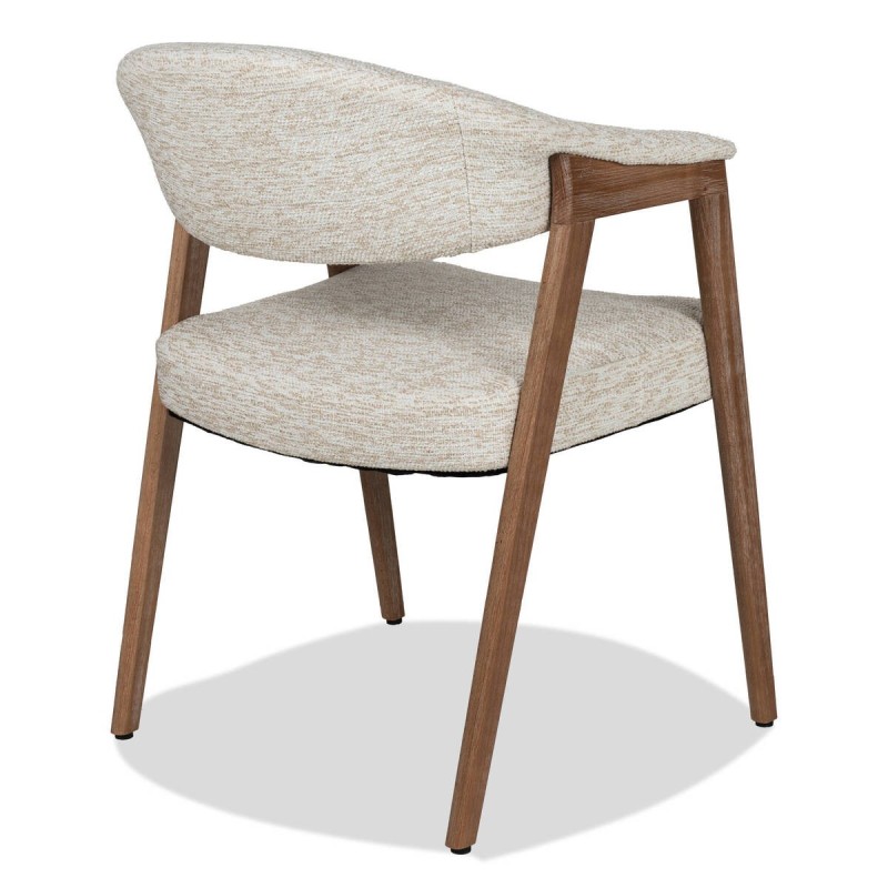 Silla de comedor Noor tapizada en tela beige con estructura de madera blanqueada