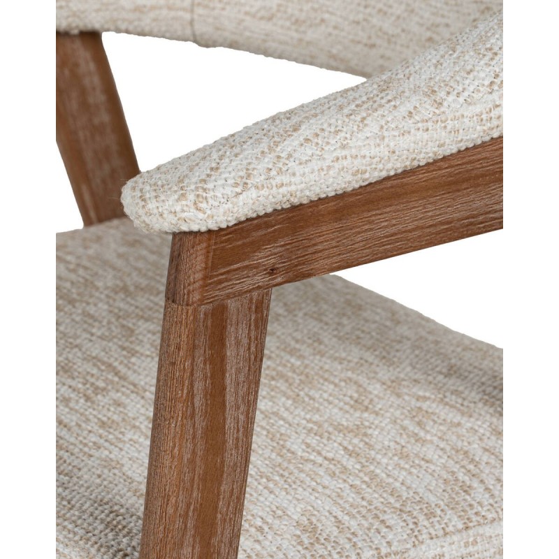 Silla de comedor Noor tapizada en tela beige con estructura de madera blanqueada
