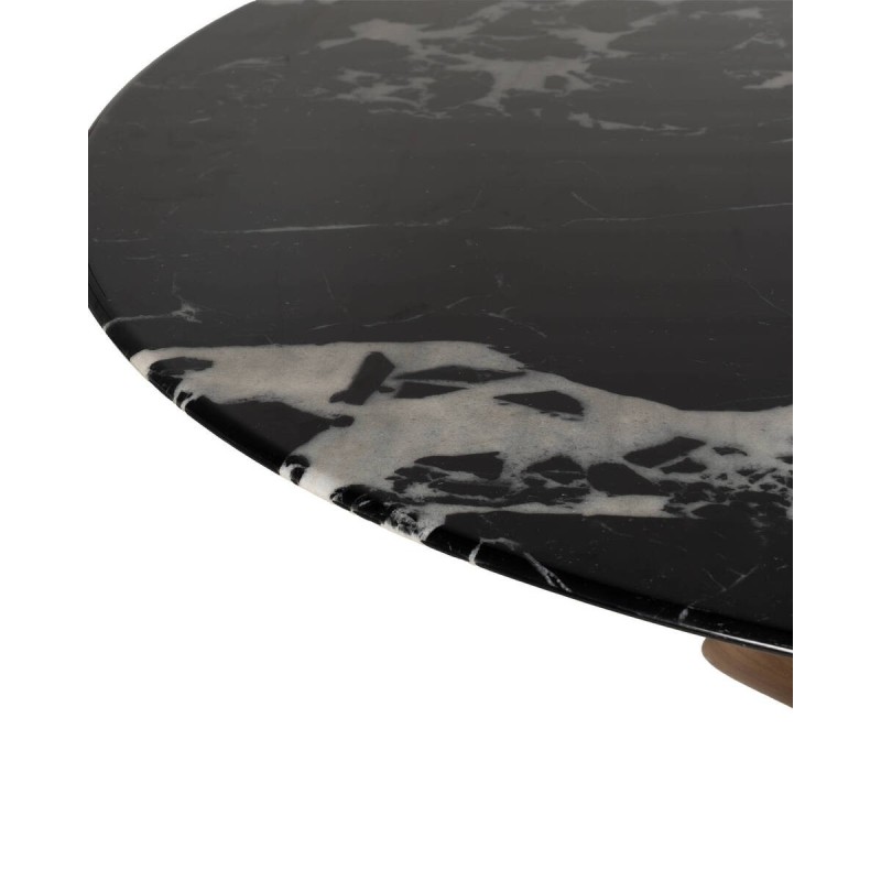 Mesa redonda syrma de cerámica con base escultórica en nogal 150x76cm