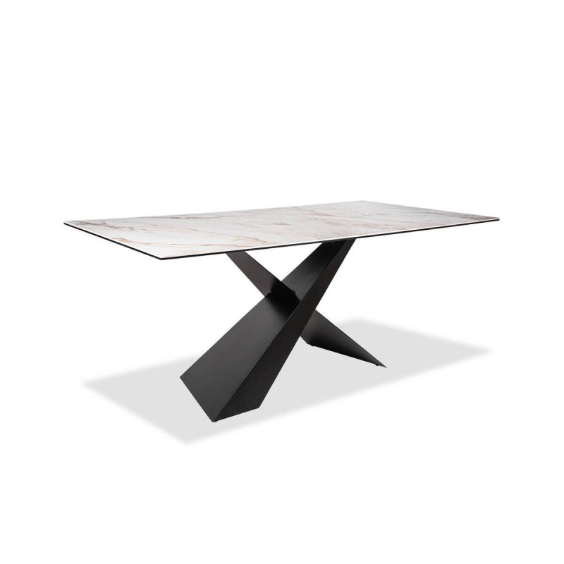 MESA DE COMEDOR RECTANGULAR BULINX CON TAPA DE CERÁMICA Y PATAS CRUZADAS 180x90x76cm