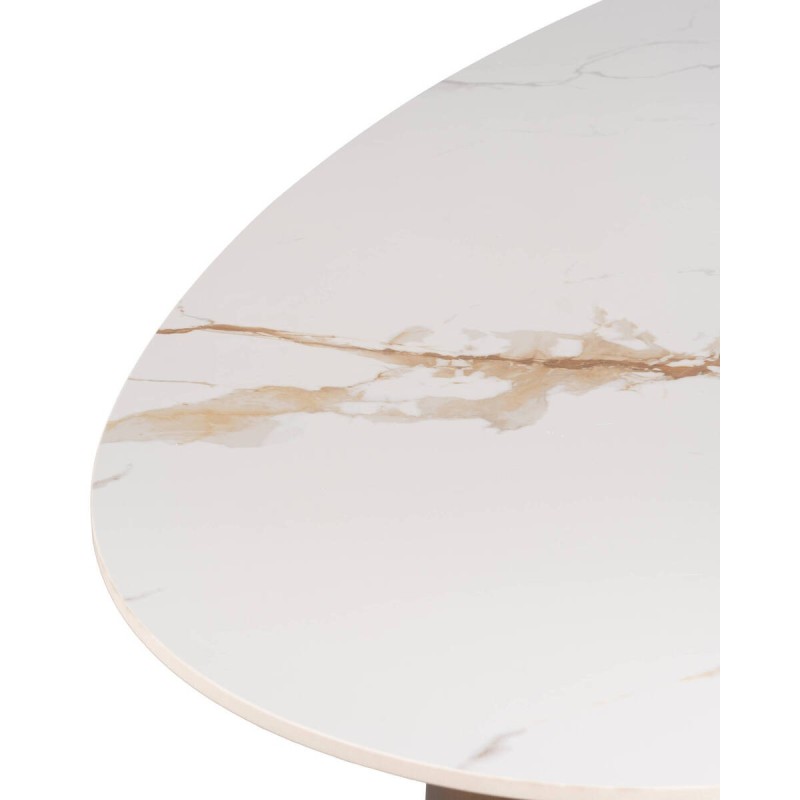 MESA ALINA OVALADA CERÁMICA CON PATAS CILÍNDRICAS EN BRONCE CEPILLADO 220x110x76cm