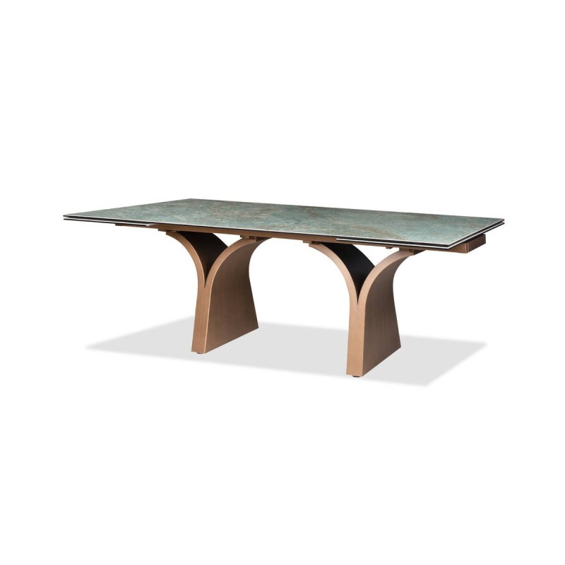 Mesa de comedor extensible luvia con tapa de cerámica verde 200/300x100x76cm
