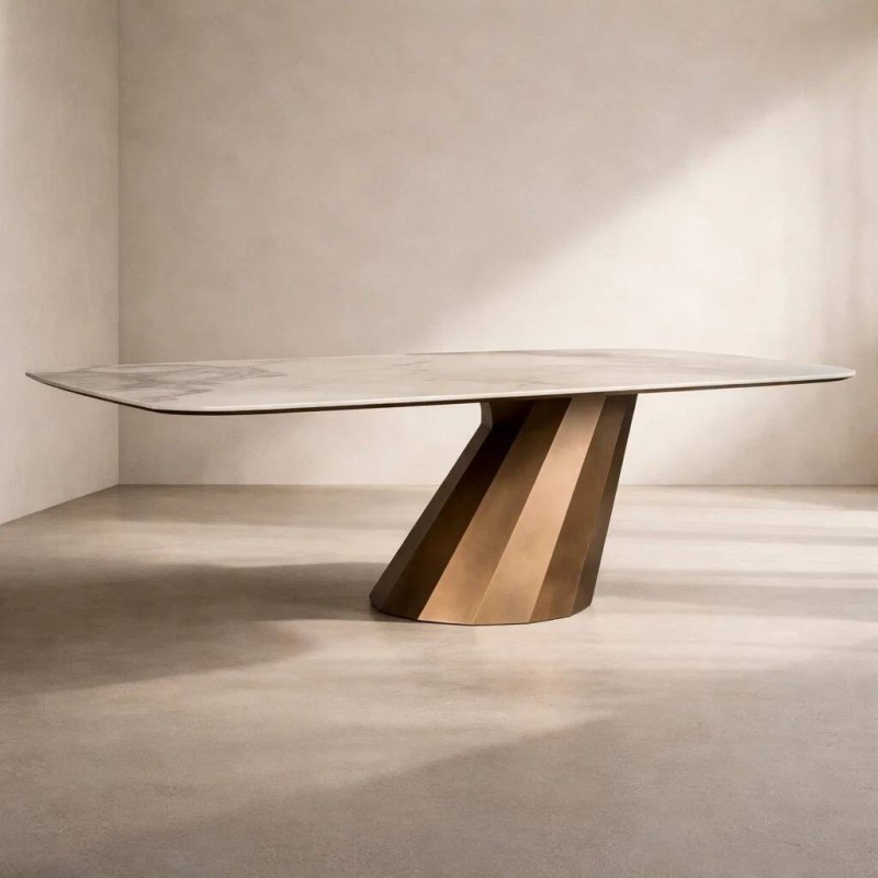 Mesa de comedor Oria con base escultórica y tapa de cerámica 240x110x76cm