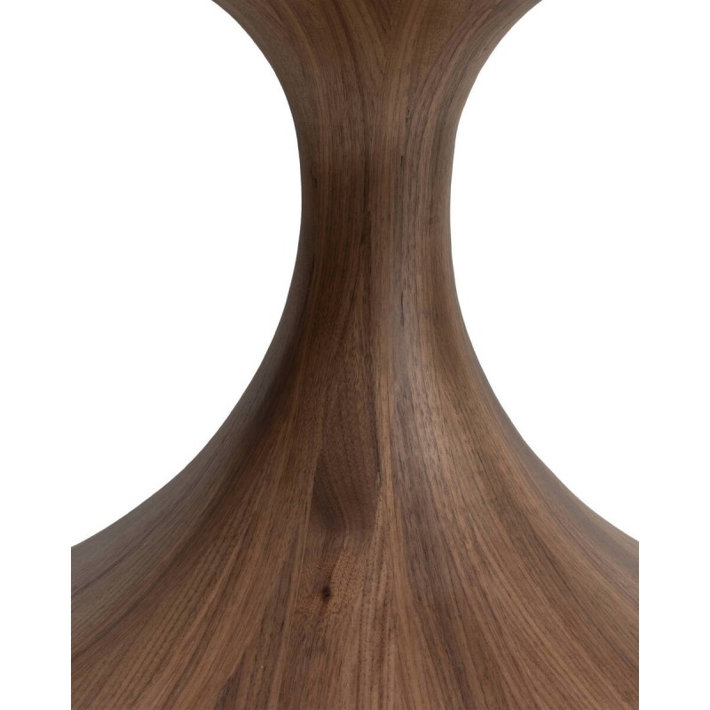 MESA DE COMEDOR OVALADA KAURA DE CERÁMICA BLANCA Y BASE DE MADERA NOGAL