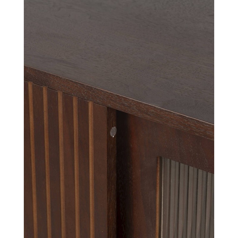 Aparador Nexo en nogal oscuro con puertas de cristal estriado 210x40x70 cm