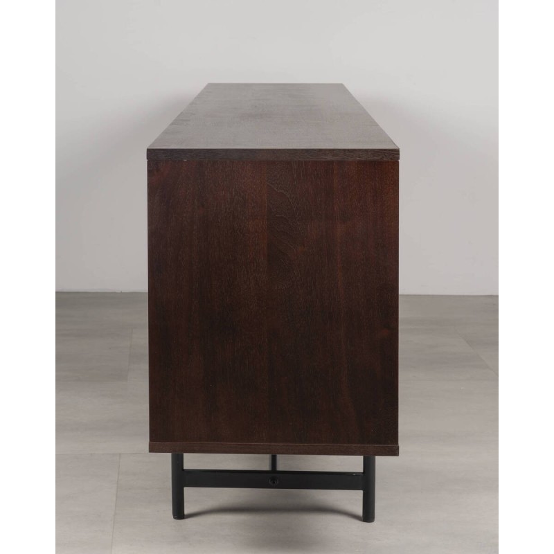 Aparador Nexo en nogal oscuro con puertas de cristal estriado 210x40x70 cm